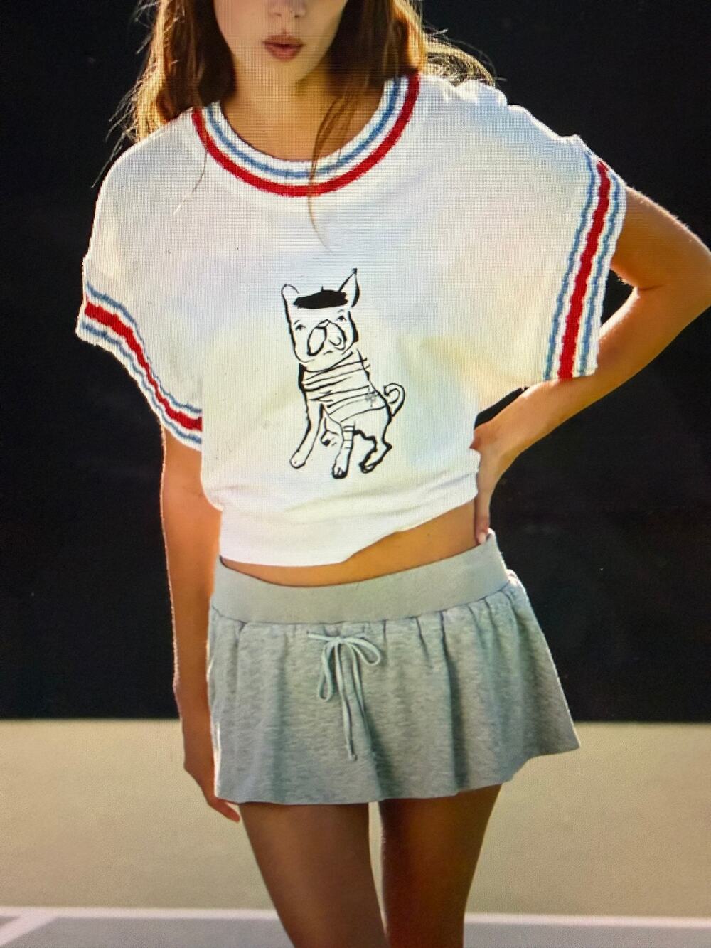 Daily Practice Pup Tee With Sweater Sleeve Arms & Neckline Size L